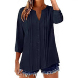 Pleated Casual Solid-Color Loose Cotton-Linen Shirt