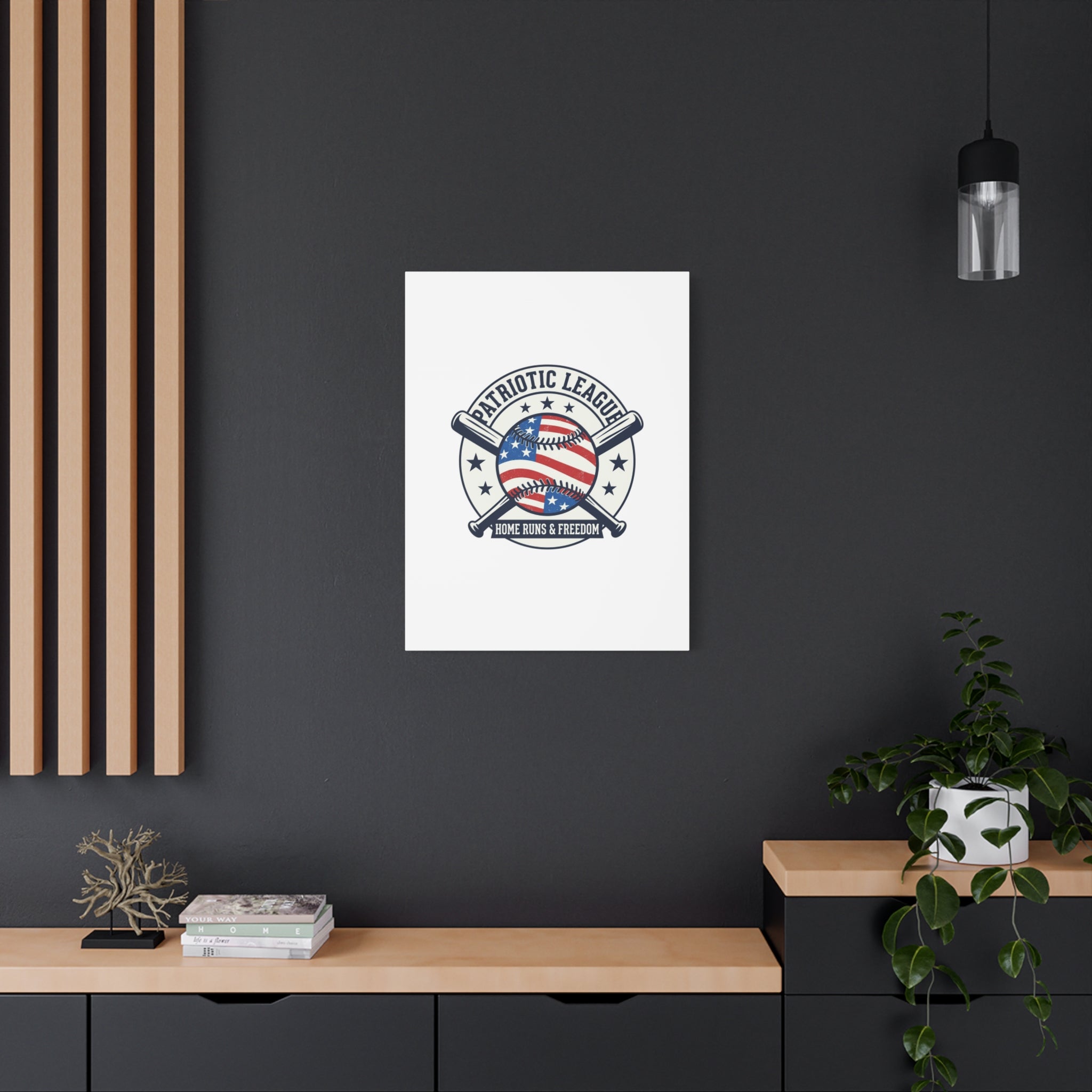 Patriotic Baseball Emblem Canvas | Vintage Red White Blue Baseball Wall Art