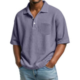 Men's Waffle-Weave Solid Color Short-Sleeve Lapel Polo Shirt