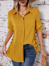 Women's Solid Color Striped Button-Up Faux