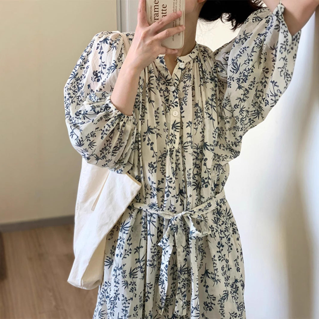 Youth-boosting Soft And Elegant Lace-up Slimming Floral Maxi Dress Wholesale