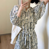 Youth-boosting Soft And Elegant Lace-up Slimming Floral Maxi Dress Wholesale
