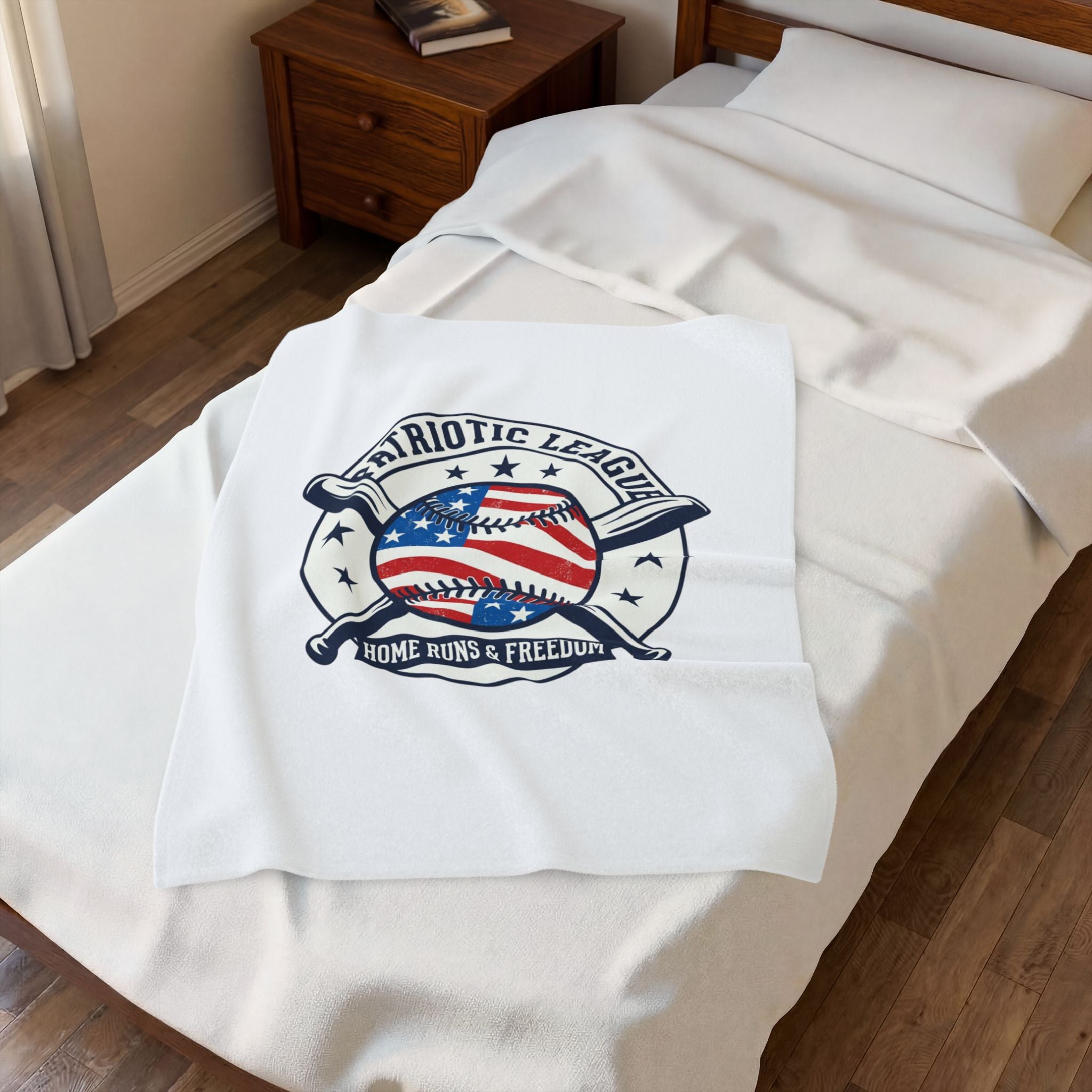 Patriotic Baseball Emblem Blanket | Red White Blue, Vintage Ballpark Graphic