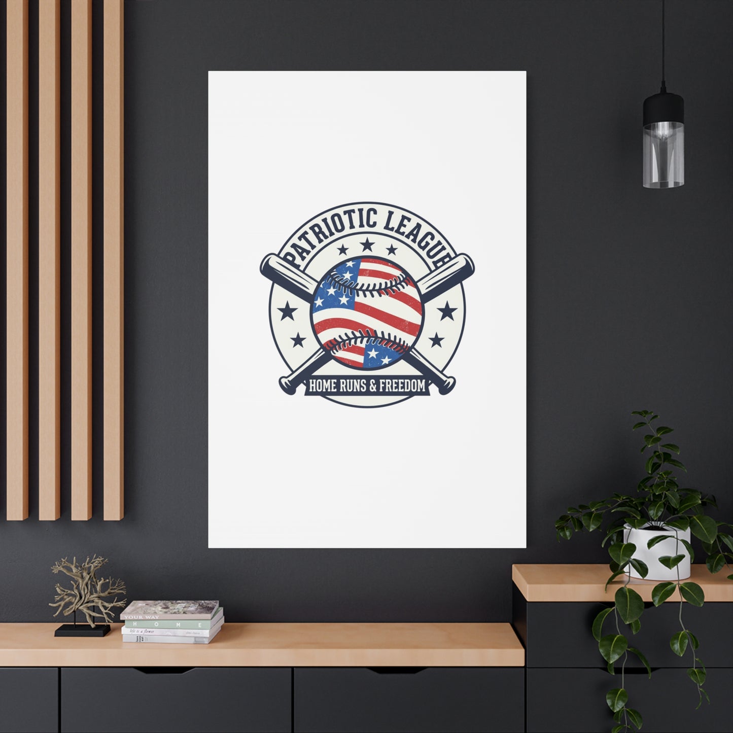 Patriotic Baseball Emblem Canvas | Vintage Red White Blue Baseball Wall Art