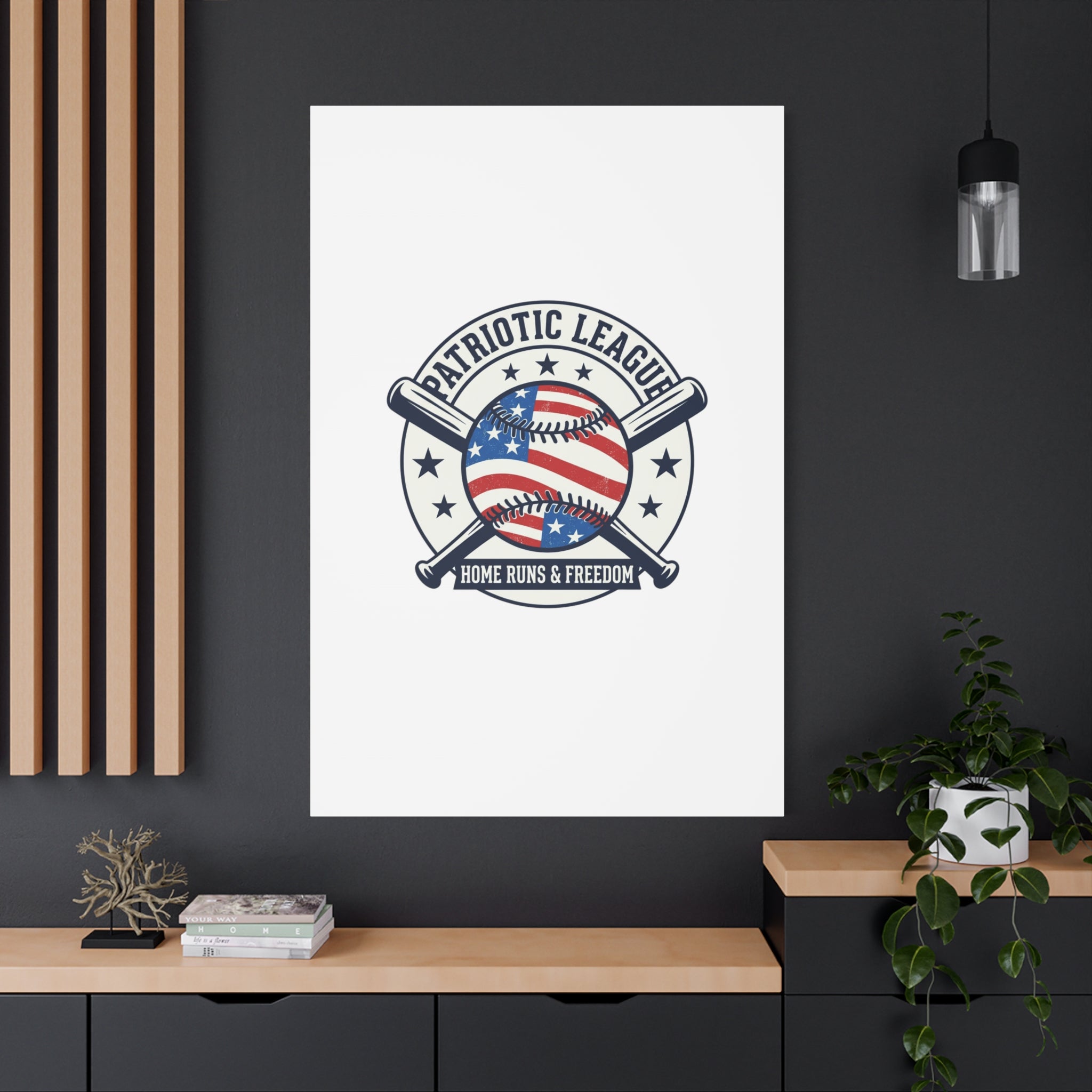 Patriotic Baseball Emblem Canvas | Vintage Red White Blue Baseball Wall Art