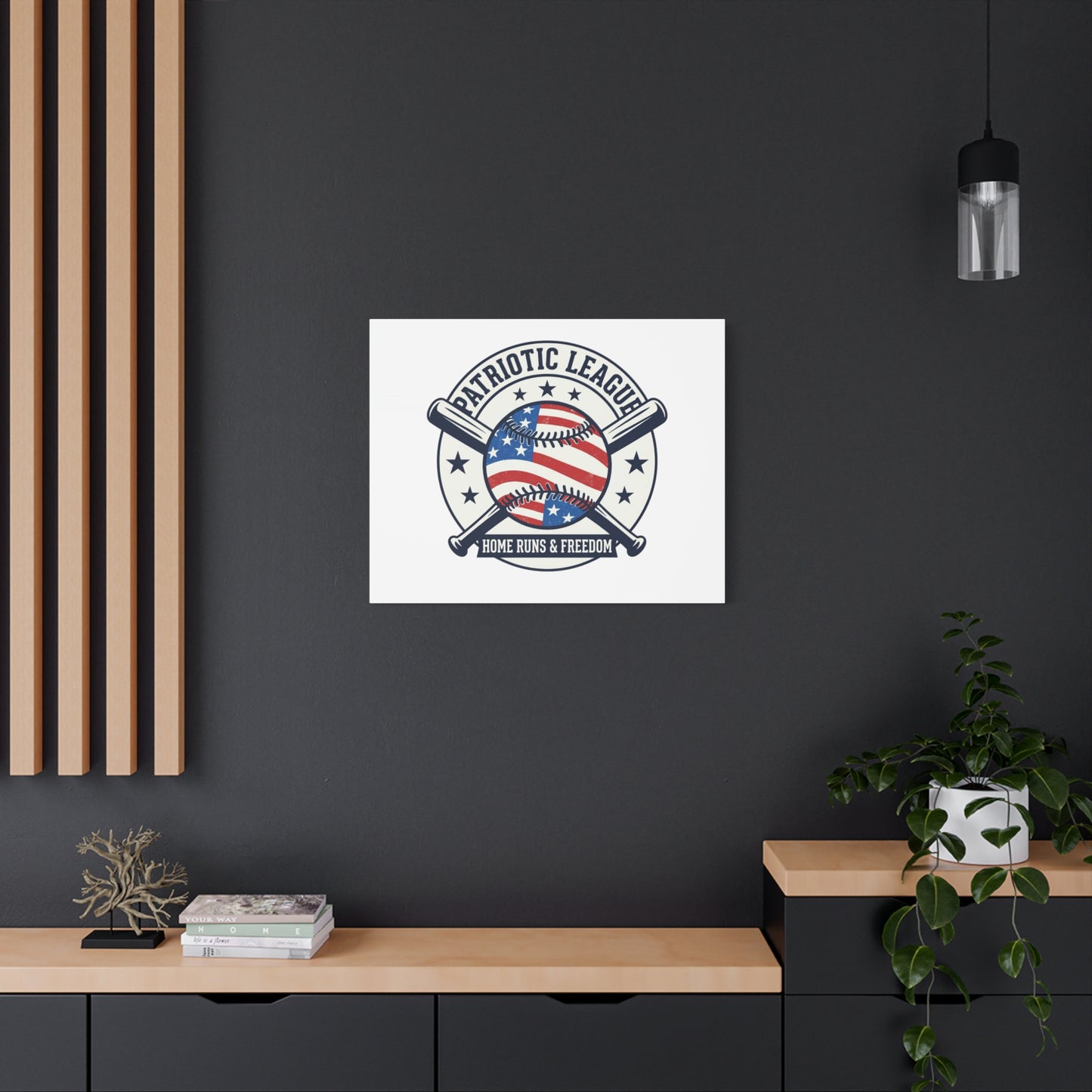 Patriotic Baseball Emblem Canvas | Vintage Red White Blue Baseball Wall Art
