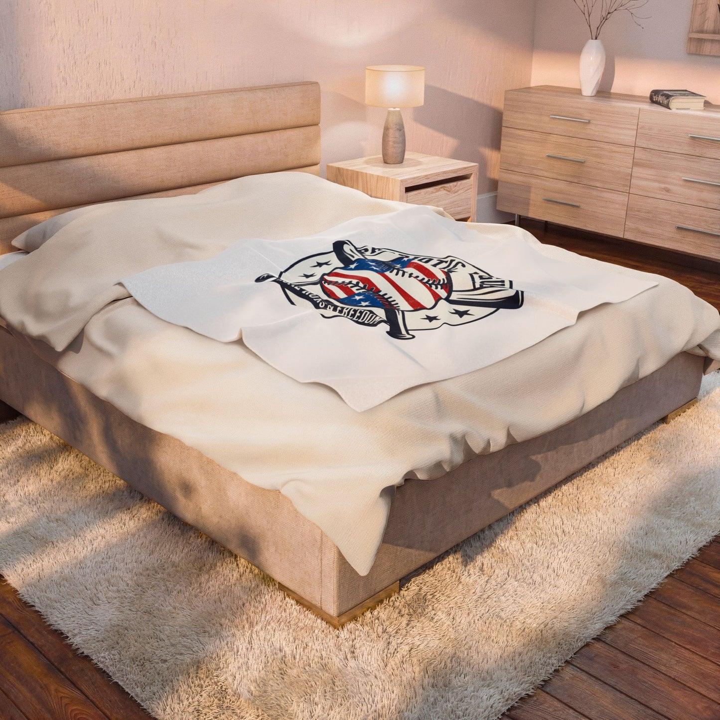 Patriotic Baseball Emblem Blanket | Red White Blue, Vintage Ballpark Graphic