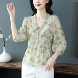 Sweet V-neck Floral Shirt Womens Summer New Stylish Design