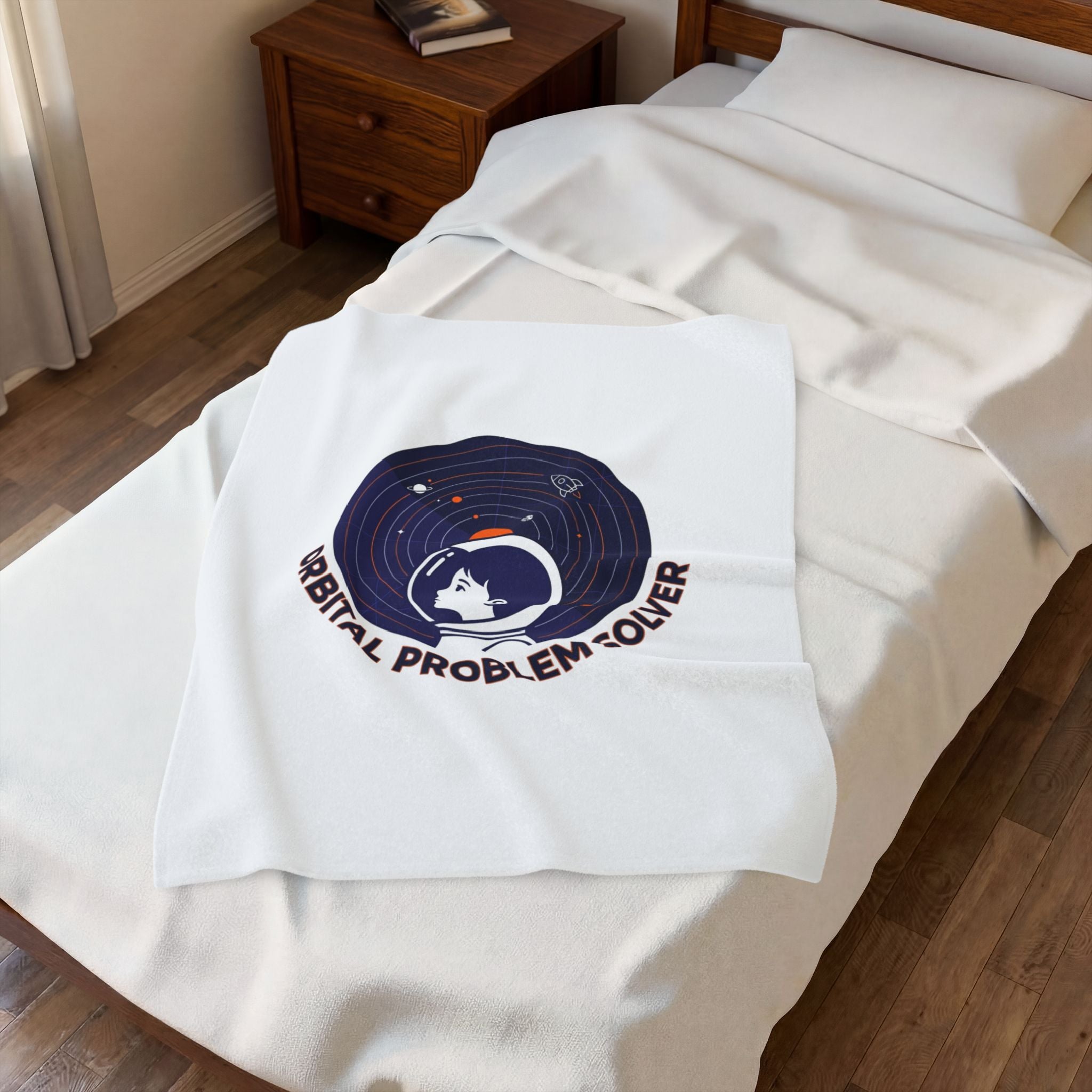 Orbital Problem Solver Velveteen Blanket | space, mission patch, astronaut