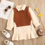 Lapel Long-sleeved Ruffled Princess Dress Knitted Vest And Two-piece Vest