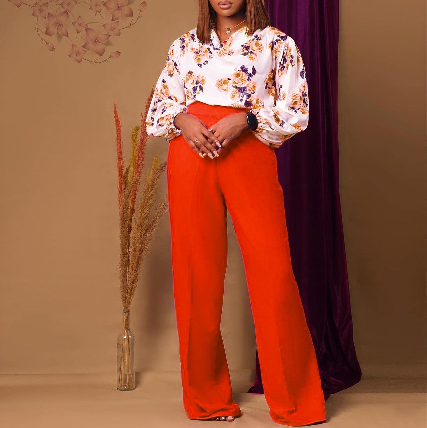 Women's Fashionable Printed Lace-Up Casual Set