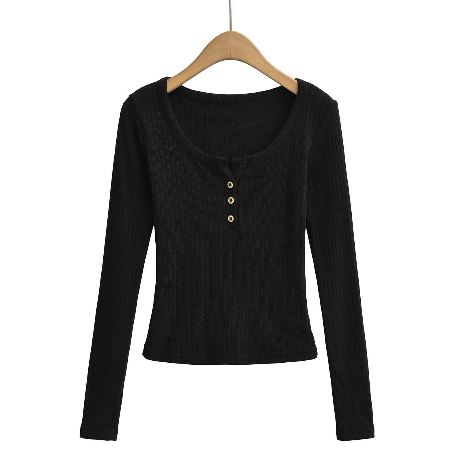 Round neck button long sleeved top