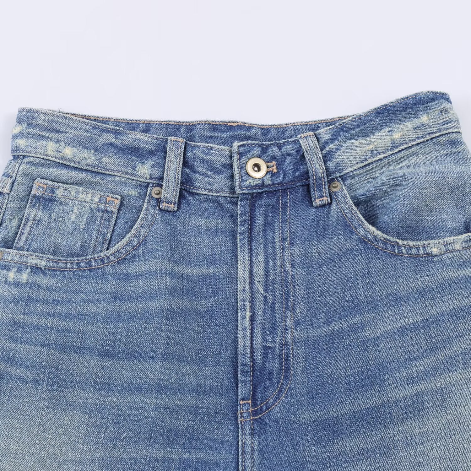 High waisted wide leg leather pocket jeans