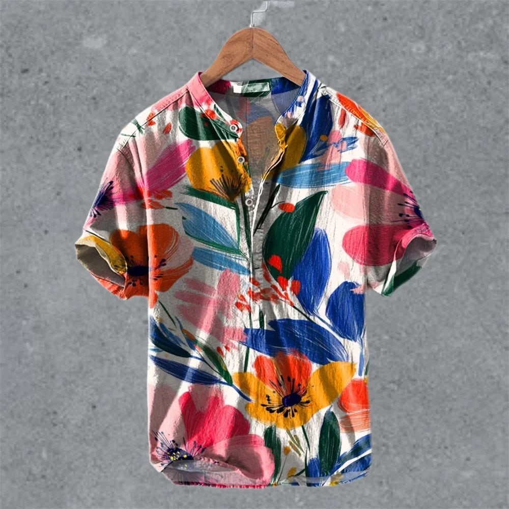 Men's Casual Linen Semi-Open Short-Sleeve