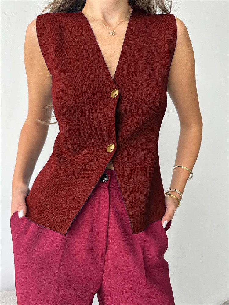 Women's Metal Buckle Split Knitted Vest