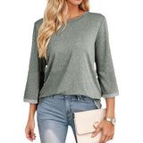 Fashionable Three-Quarter Sleeve Contrast-Piece Panel T-Shirt