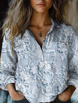 Women's Fashion Plus-size Lapel Long-sleeve Shirt Top