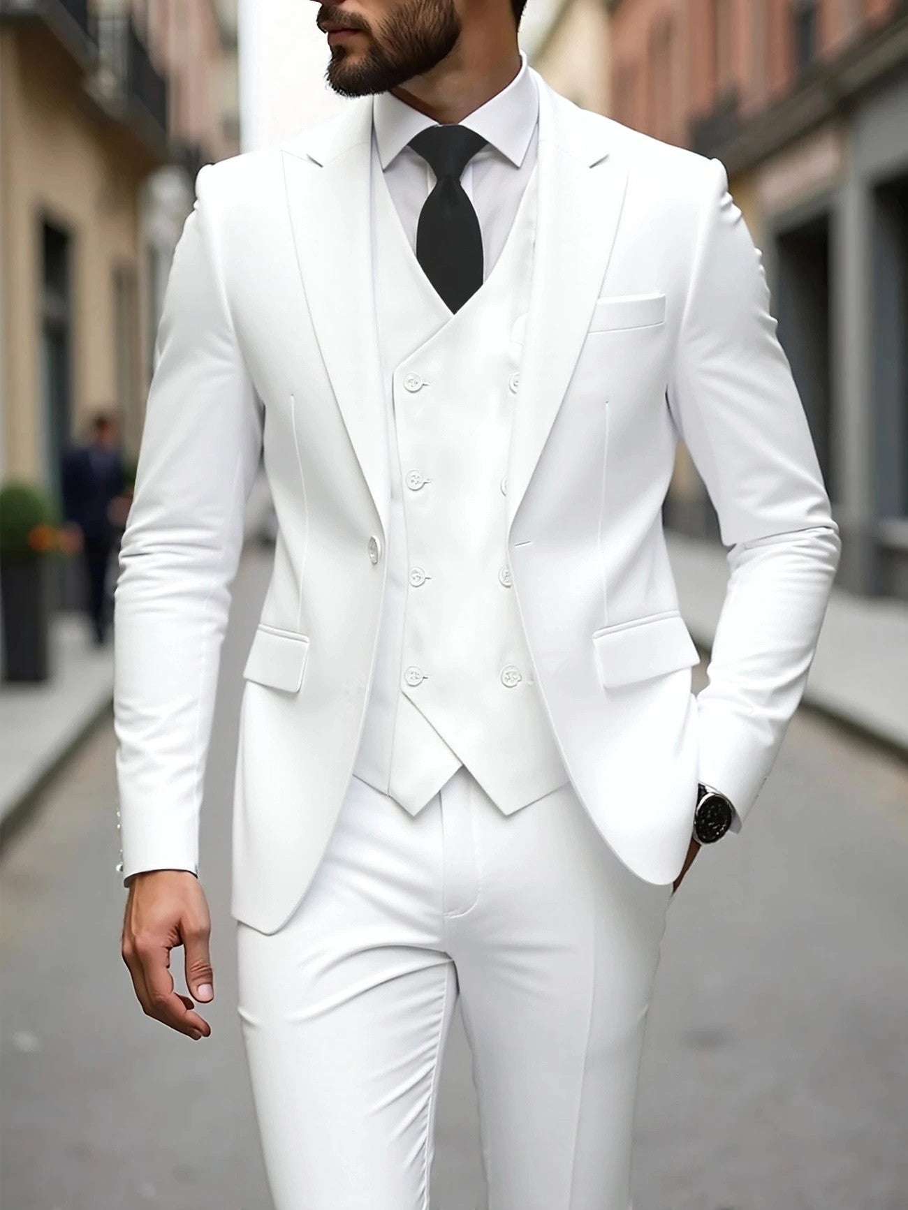 Double-breasted Suit Set Mens Three-piece Business Suit