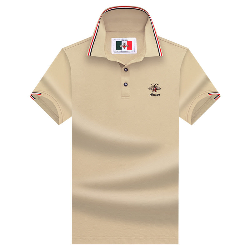 Embroidered Little Bee Short-Sleeve Lapel Polo Shirt