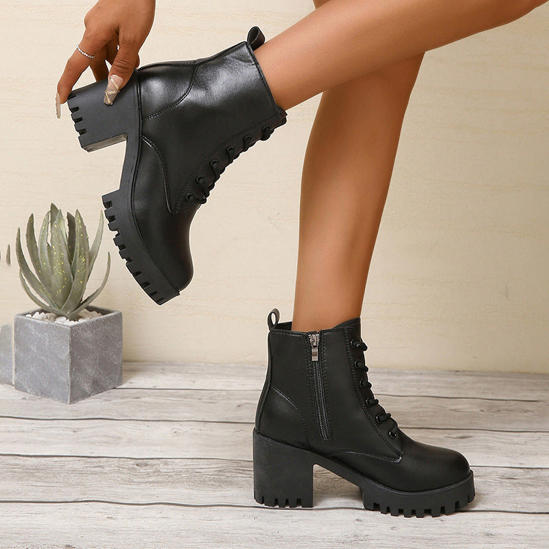 Chunky-soled Womens British-style Ankle Boots