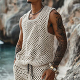 Summer New Casual Vertical Stripe Knitted Suit-Fit Slim Fit Turn-Down Collar Short Sleeve Button-Up Shirt Shorts Men's Summer Wear