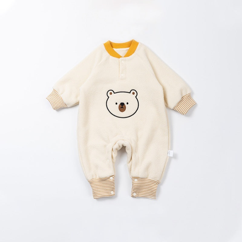 Baby Fleece-lined Cartoon Bear Thickened Jumpsuit