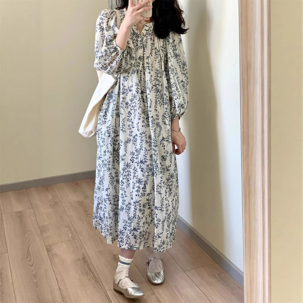 Youth-boosting Soft And Elegant Lace-up Slimming Floral Maxi Dress Wholesale