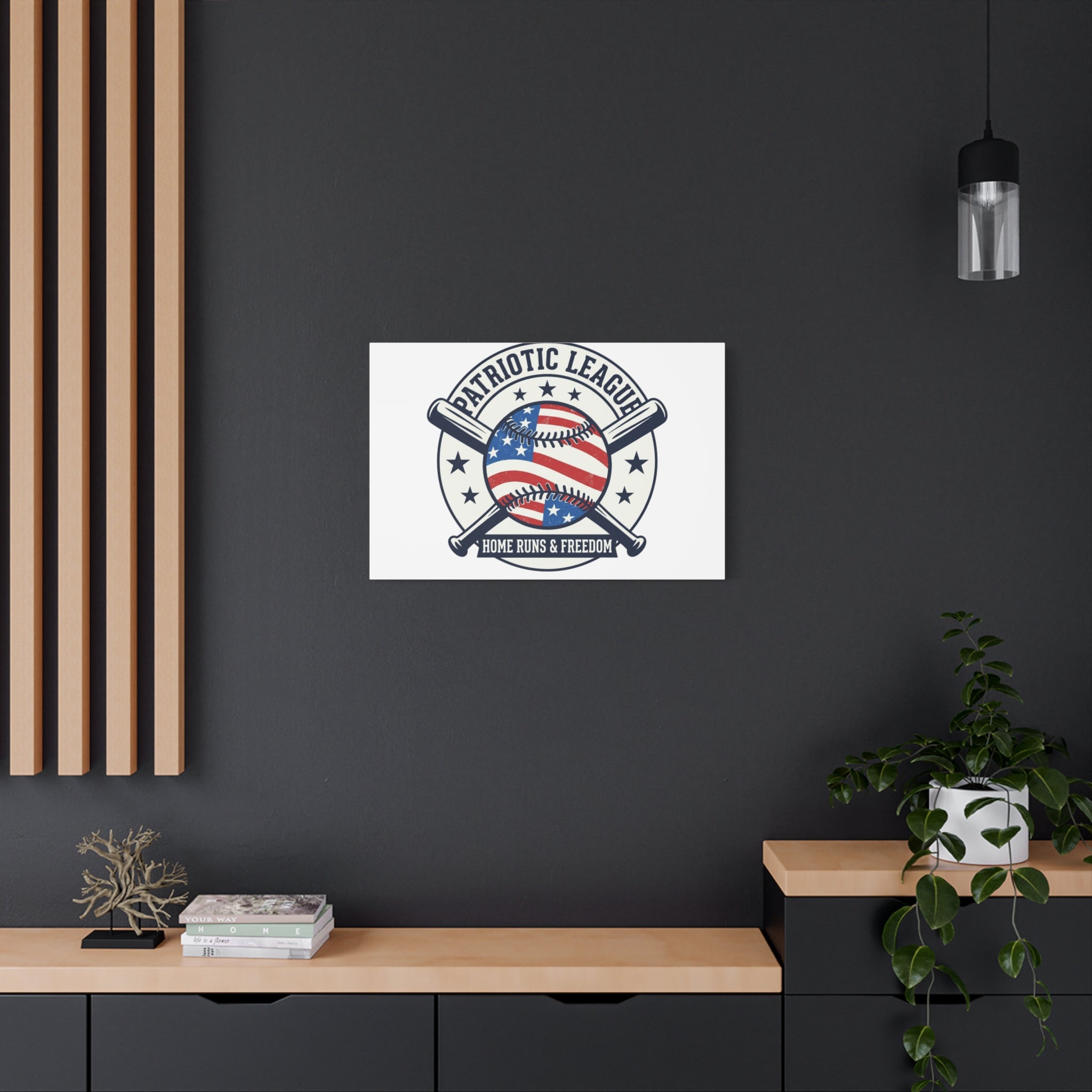 Patriotic Baseball Emblem Canvas | Vintage Red White Blue Baseball Wall Art
