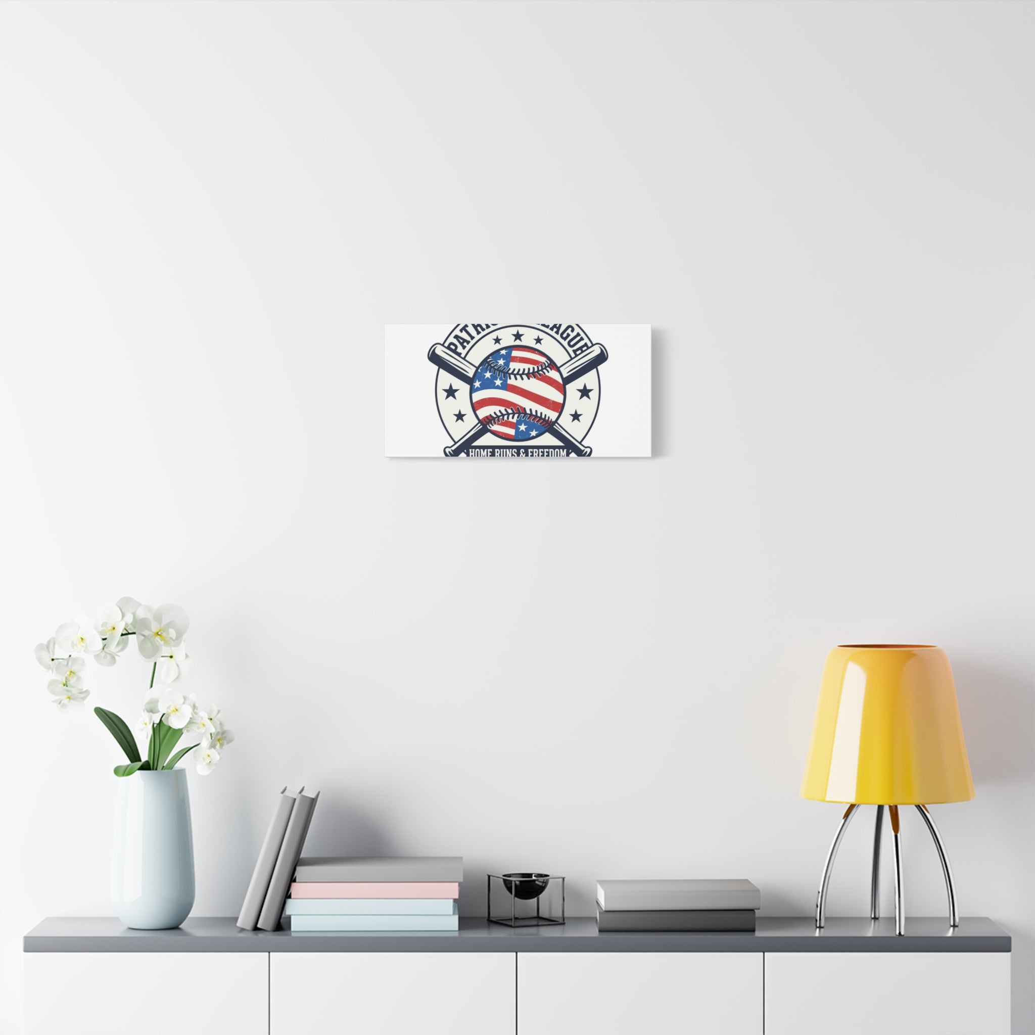 Patriotic Baseball Emblem Canvas | Vintage Red White Blue Baseball Wall Art