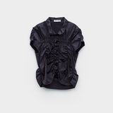 Ruffled Slim-fit Pleated Short-sleeve Top With Drawstring A-line Skirt