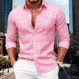 Men's Fashion Blue And White Striped Long-Sleeve Shirt