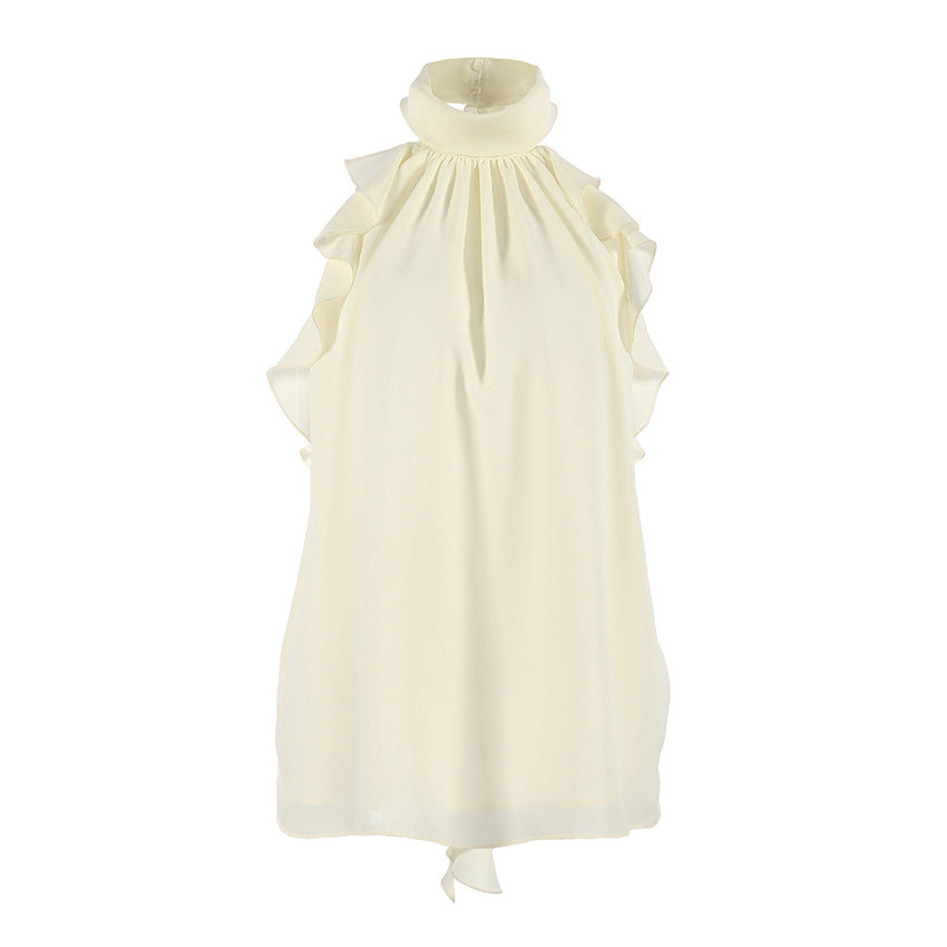 Pure Seduction Style Lotus-Leaf Hem Halterneck Lace-Up Camisole