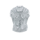 Ruffled Slim-fit Pleated Short-sleeve Top With Drawstring A-line Skirt