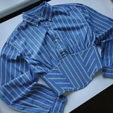 Striped Lapel Fitted Waist Short-length Long Sleeves