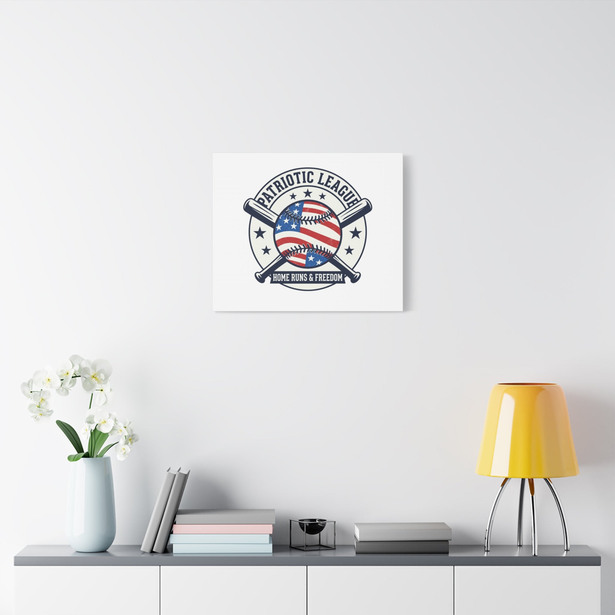 Patriotic Baseball Emblem Canvas | Vintage Red White Blue Baseball Wall Art