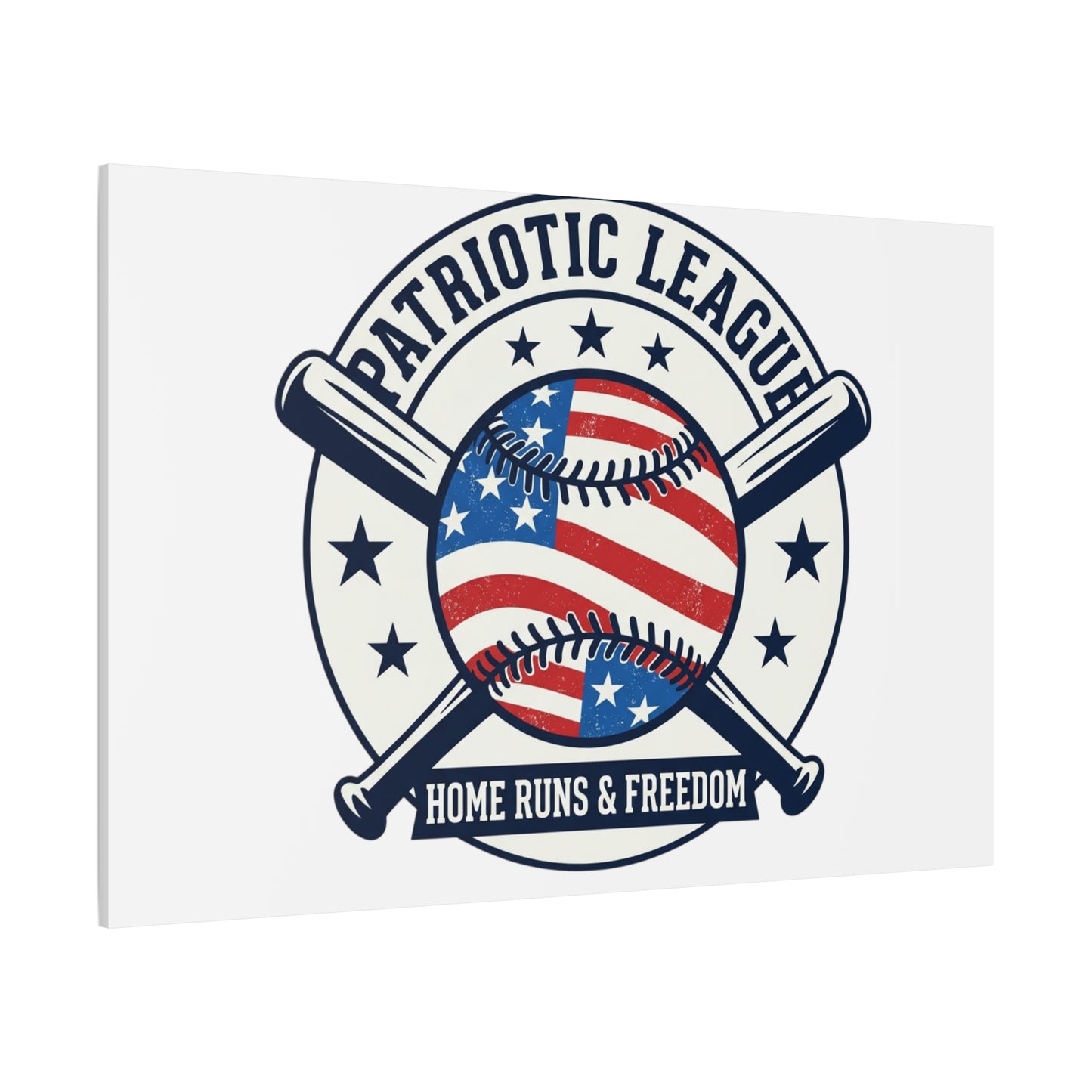 Patriotic Baseball Emblem Canvas | Vintage Red White Blue Baseball Wall Art