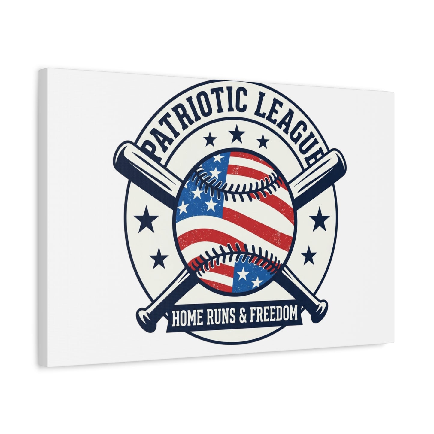 Patriotic Baseball Emblem Canvas | Vintage Red White Blue Baseball Wall Art