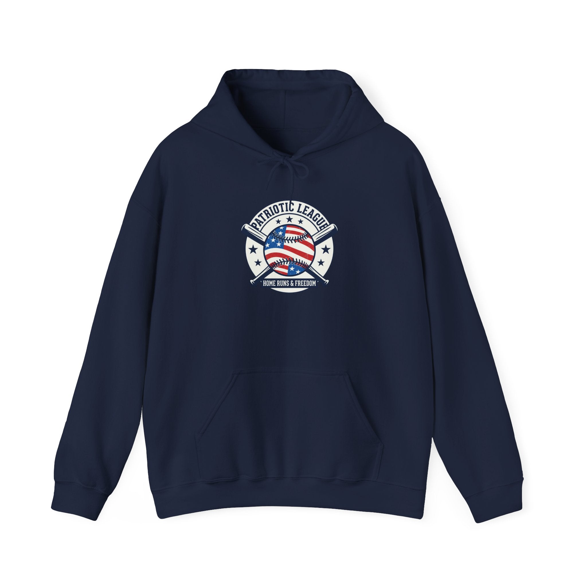 Patriotic Baseball Emblem Hoodie | vintage baseball graphic, red white blue
