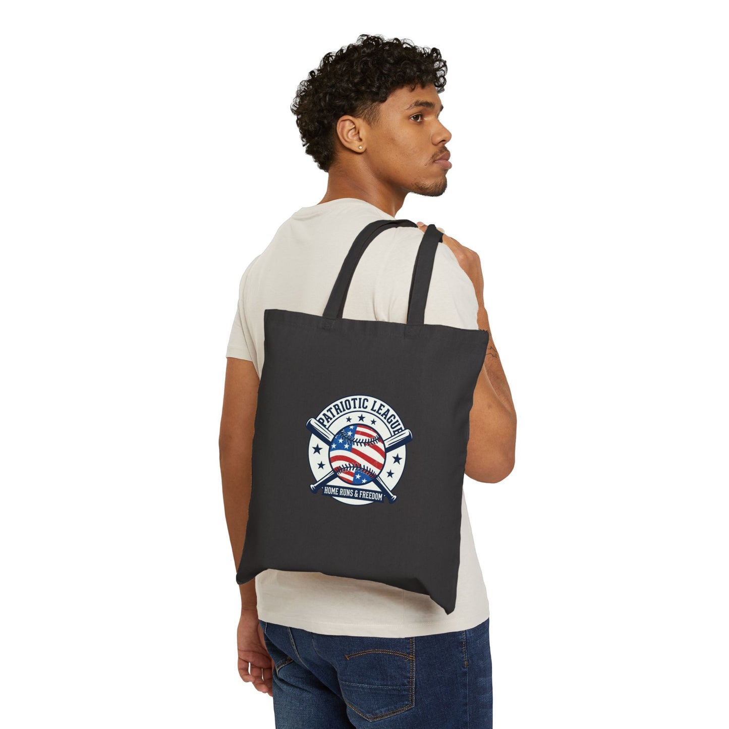 Patriotic Baseball Crest Tote Bag | Vintage Red White Blue, Ballpark Aesthetic