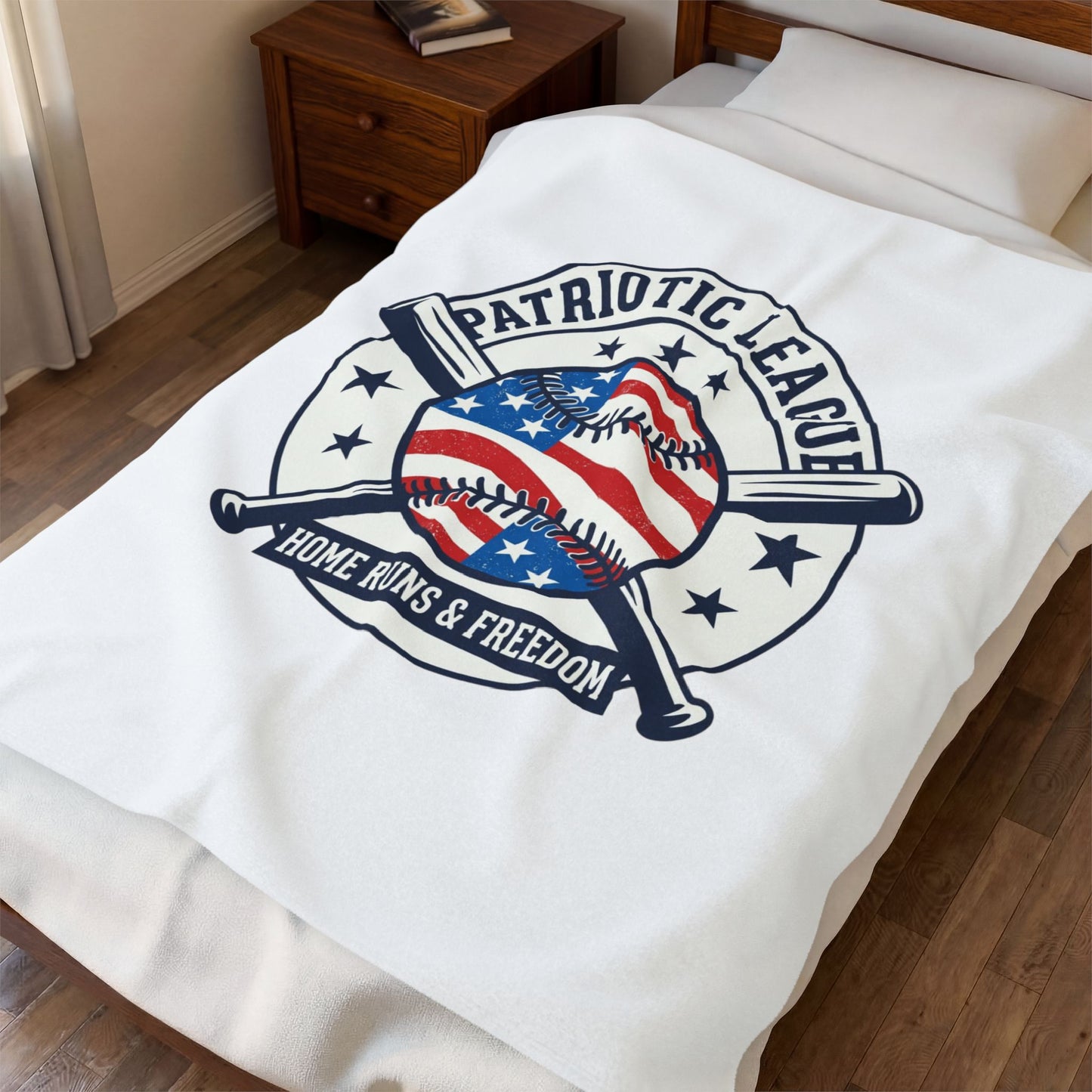 Patriotic Baseball Emblem Blanket | Red White Blue, Vintage Ballpark Graphic