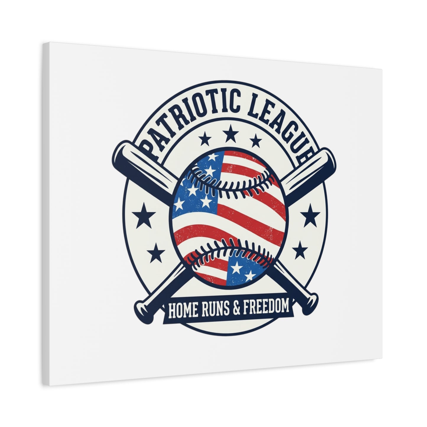 Patriotic Baseball Emblem Canvas | Vintage Red White Blue Baseball Wall Art
