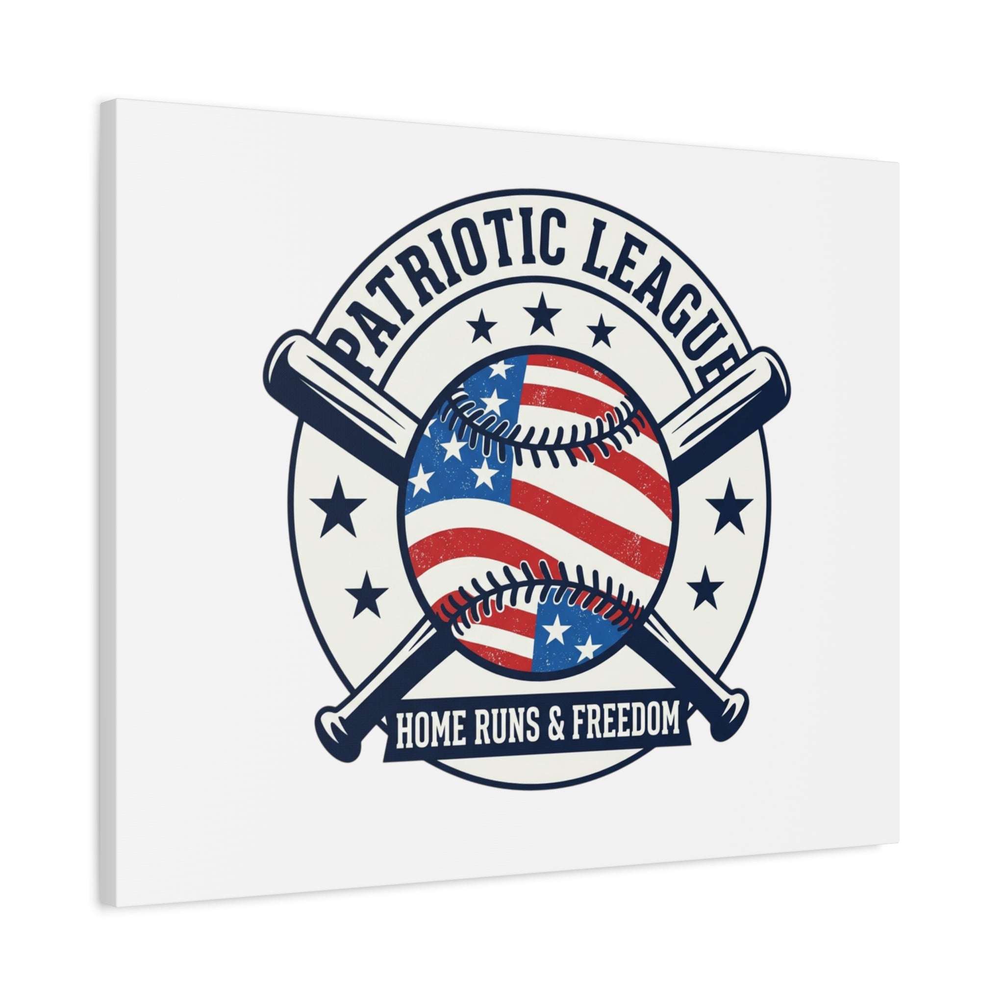 Patriotic Baseball Emblem Canvas | Vintage Red White Blue Baseball Wall Art