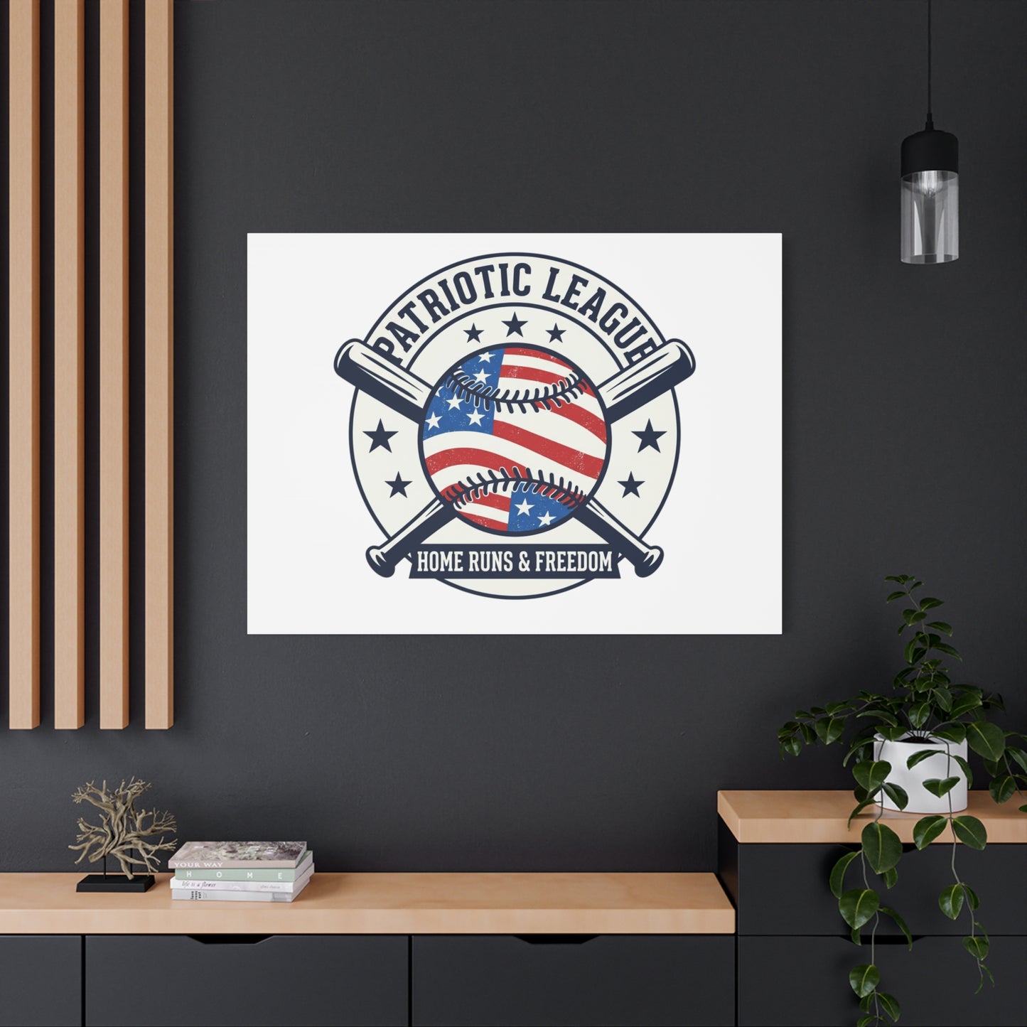 Patriotic Baseball Emblem Canvas | Vintage Red White Blue Baseball Wall Art