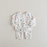 Newborn Colored Loving Heart Printed Long Sleeve Trousers Suit