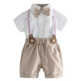 Gentleman's Summer Outfit for Baby Boys, Two-Piece Romper with Overalls, British Style Formal Wear