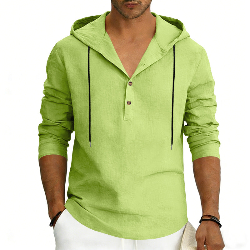Men's Casual Linen Hoodie Long-Sleeve Top
