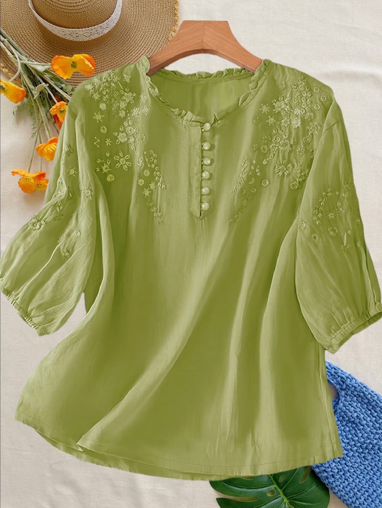 Women'S Loose-Fitting Vintage-Style Embroidered Shirt