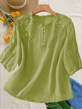 Women'S Loose-Fitting Vintage-Style Embroidered Shirt