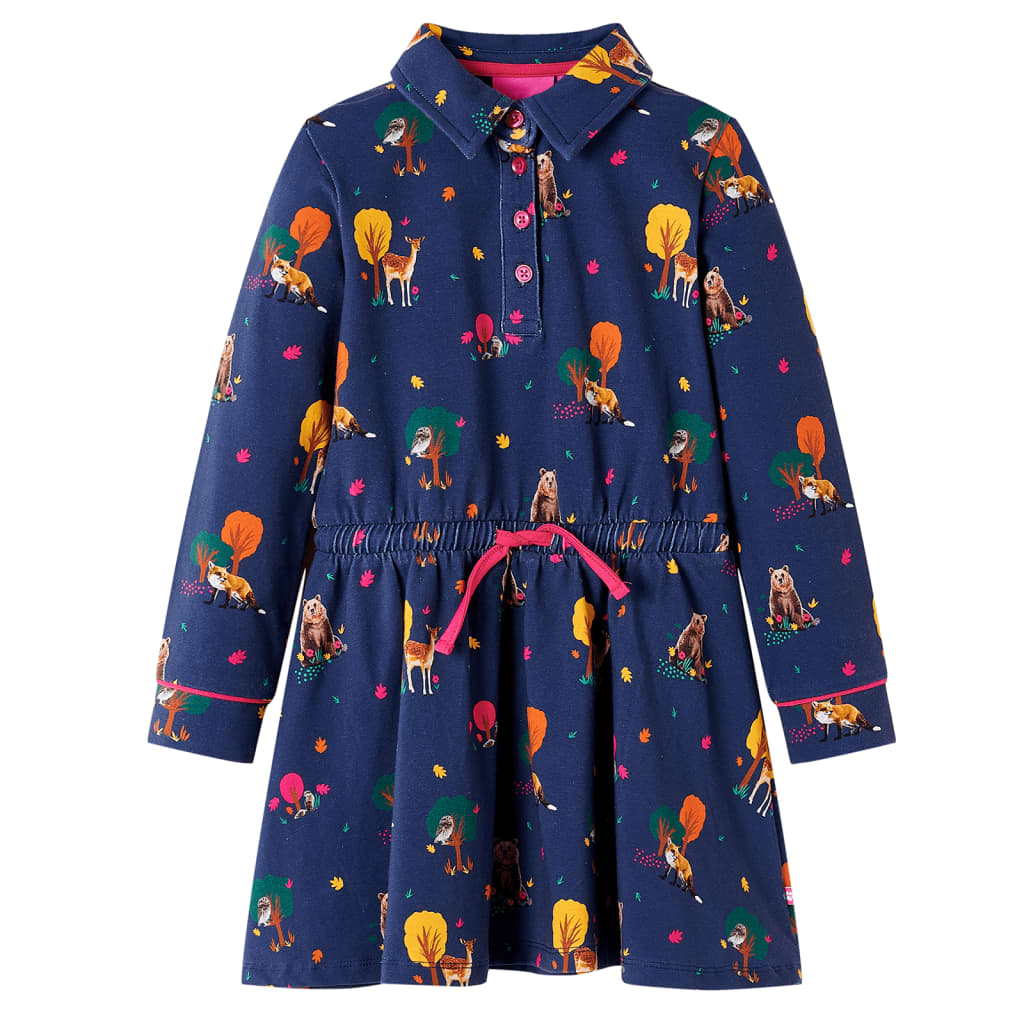 Children's dress with long sleeves and drawstring, navy blue, size 104