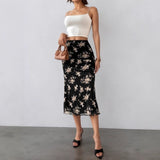 Ruffled Hemline Mid-length Sheath Skirt